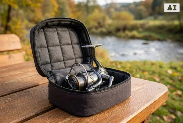 Angelrolle sicher transportieren in speziellen taschen – Detailansicht