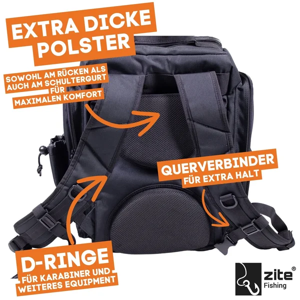 Angelrucksack mit 4 Boxen & Rückenpolster als Spinnfischer Rucksack Schwarz_auswahl4