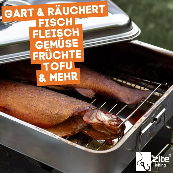 Tischräucherofen mit Thermometer Smoker Fisch Räuchern 42x27x21cm Zite Fishing_auswahl1