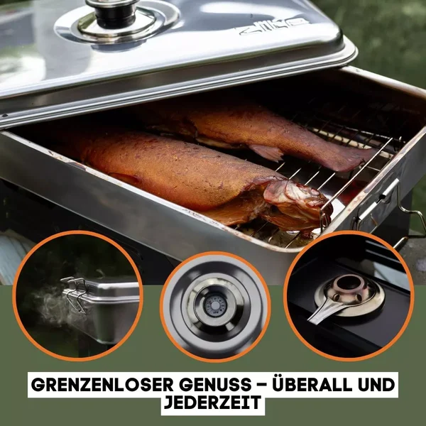 Tischräucherofen mit Thermometer Smoker Fisch Räuchern 42x27x21cm Zite Fishing_auswahl6