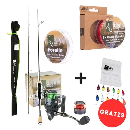 Ultra Light Angelset - 1,90m UL Rute, 1000er Spinnrolle, 2 x Schnur + Köder-Überraschung GRATIS