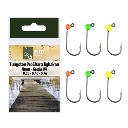 Zite Fishing Premium Tungsten Pro Sharp Jighaken Neon #4 - Teflonbeschichtete Forellen-Haken mit Tungstenperle