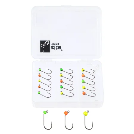Zite Fishing Tungsten ProSharp Jighaken Set #6 Neon 18 Angelhaken 0,3-0,7g Jigköpfe Tefloncoated in Sortierbox
