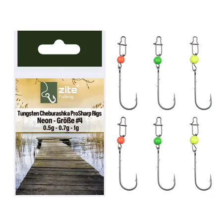 Zite Fishing Tungsten Cheburashka ProSharp Rigs Größe #4 Neon Tungstenperle UV Aktiv Forelle Angelhaken