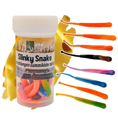 Zite Fishing Slinky Snake Schock Mix Käse 8 cm 8 St. Schlangenförmig Gummi