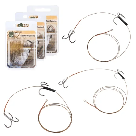 Zite Fishing Köderfisch System S, M & L - Stinger Raubfisch Hechtmontage - 7x7 Stahlvorfach - Fertigsystem