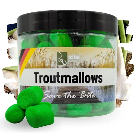 Troutmallows Angelköder Forelle Grün Knoblauch-Aroma 40 g Zite Fishing