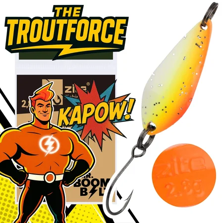 The Troutforce Spoon KAPOW! 2,8 g – Mr. Boombolt – UV-aktiver Forellenspoon Zite Fishing