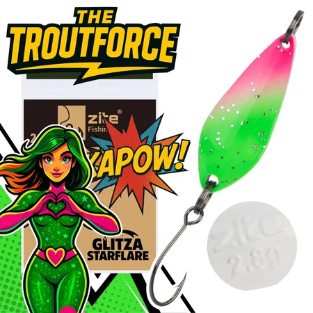 The Troutforce Spoon KAPOW! 2,8 g – Glitza Starflare – UV-aktiver Forellenspoon Zite Fishing 