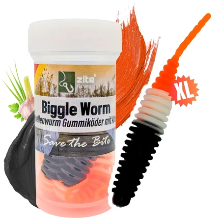 Biggle Worm Turbo Knoblauch 6,5 cm 8 Stück – Forellenwurm Gummiköder mit Duft, made in Germany
