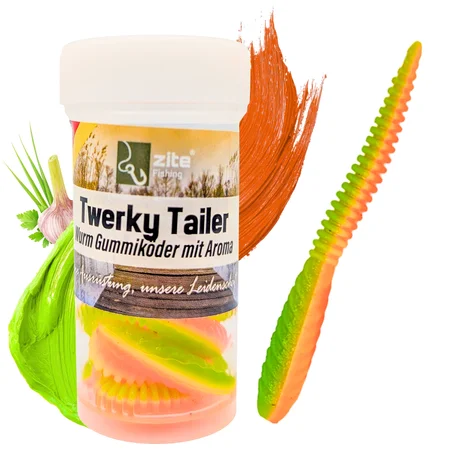 Twerky Tailer Rainbow Knoblauch 7 cm, 8 Stück – 3in1 Forellenköder mit Duftaroma, Made in Germany