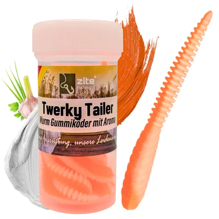 Twerky Tailer Sweet Orange Knoblauch 7 cm, 8 Stück – 3in1 Forellenköder mit Duft, Gummiköder für Forellengewässer