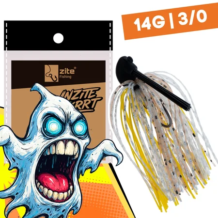 Inzite Skrrt Skirt Jig 14g – Haken 3/0 – Ghost Banana – mit Weedguard Fransen Köder für Barsch und Zander