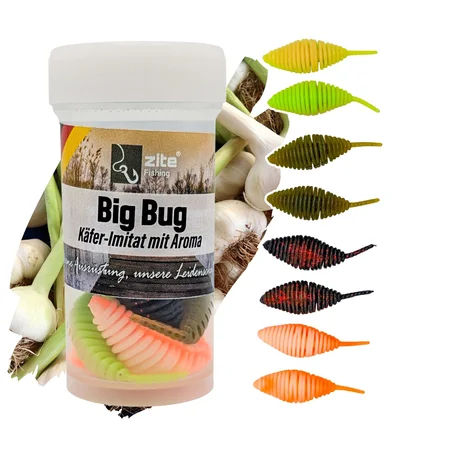 Big Bug Käfer-Imitat Knoblauch 5 cm – Forellenköder Allround-Mix, 8 Stück für Jighaken, Cheburashka & Sbirolino