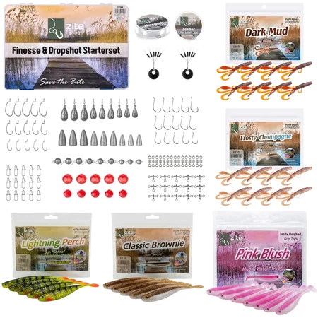 Zite Fishing Finesse & Dropshot Starterset XXL – 125-teilig, Gummiköder, Haken, Bleie & Zubehör für Zander