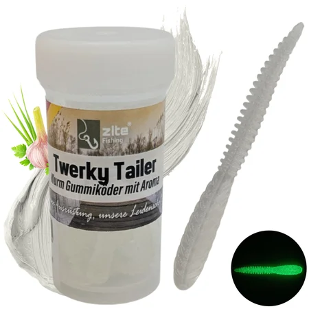 Twerky Tailer Glow Edition Knoblauch 7 cm 8 Stück – Forellen Gummiköder UV-aktiv