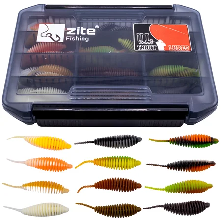 Bomba Starterbox – 60 Forellen Gummiköder, 5,8 cm, 12 Farben, UV-aktiv, phthalatfrei